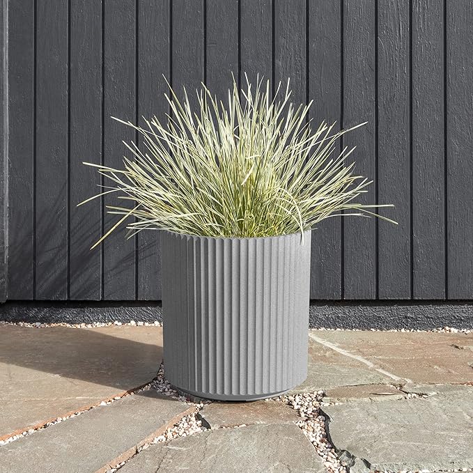 Veradek Demi Series Round Planter for Porch, Patio, Backyard | Durable Plastic-Concrete Material | Modern Décor for Tall Plants, Flowers