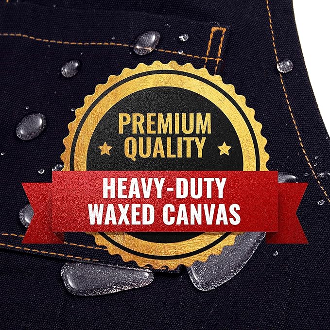 Under NY Sky Tool Apron - 20 Pockets and Slots, Cross-Back, Heavy-Duty Waxed Canvas - Woodwork, Garden, Shop (Black Cross-Back)