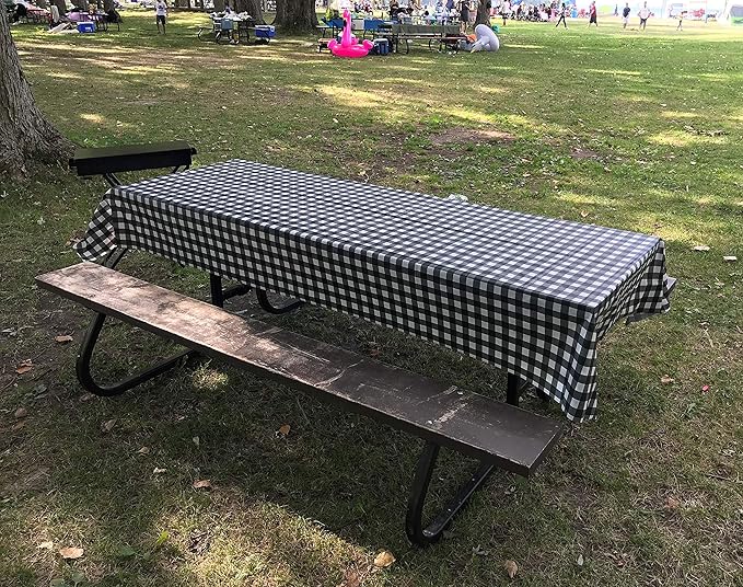 Neatiffy Disposable Plastic Table Cloth Roll | 54 in x 108 Ft Waterproof Tablecloth | Table Cover for Rectangle, Square, Round Oval Tables | Picnic, Party, Banquet, Birthdays, Weddings, BlackCheckered
