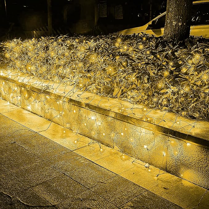 Dazzle Bright Christmas Net Lights, 360 LED 12FT x 5 FT Green Wire Waterproof Connectable Lights with 8 Modes, Christmas Outdoor Light for Bushes Garden Party Wedding Holiday Decoration (Warm White)