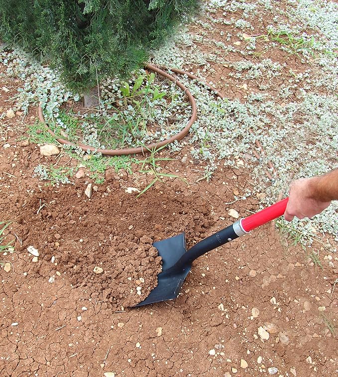 TABOR TOOLS Shovel with Rounded Blade and Comfortable D Grip 31 Inch Fiberglass Handle, Digging Spade. J201A. (D Handle, Round Blade)